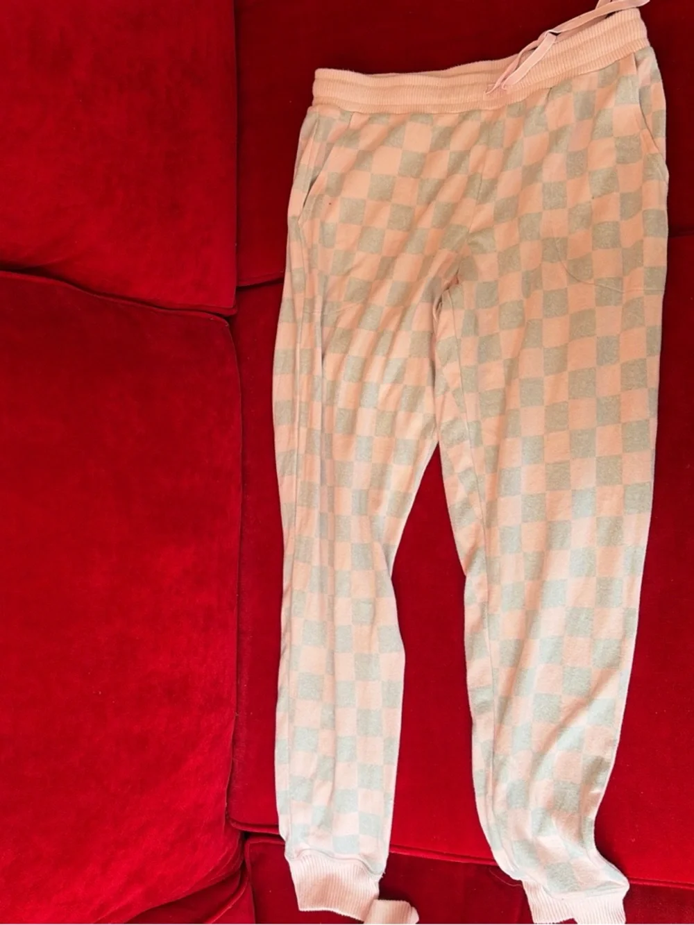 Cuddl Duds Pink and Gray Checkered Cozy Pajama Set - Picture 5 of 6